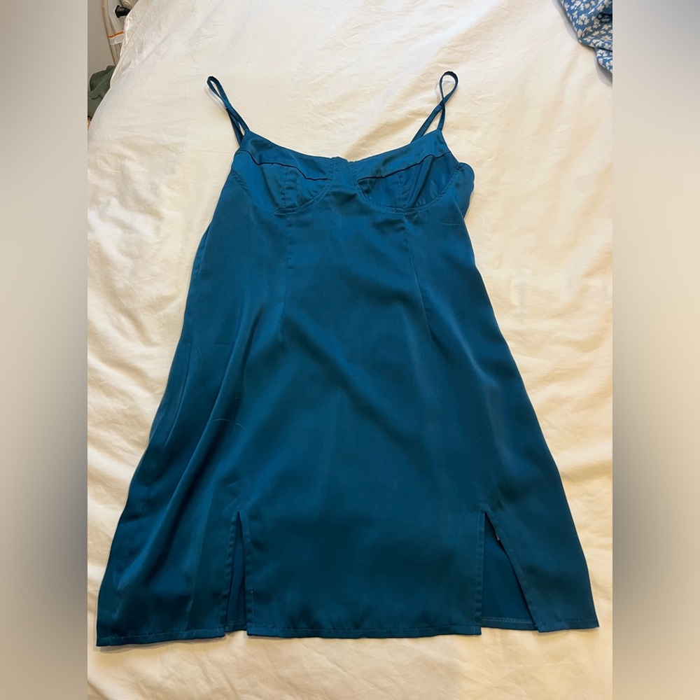 Teal Slip Mini Dress
